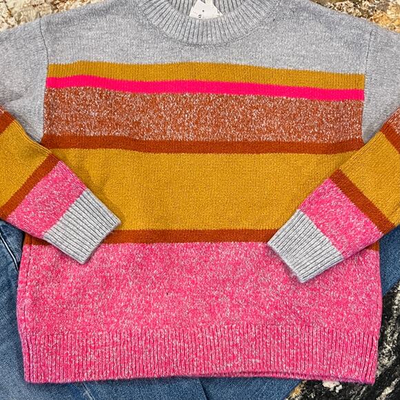 **NWT LOFT Lou & Grey Pink/Gold/Grey Multi Striped Crewneck Sweater - Picture 6 of 9
